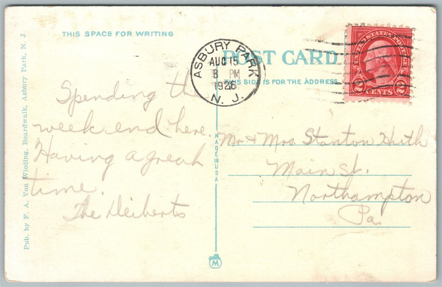 ASBURY PARK NJ BOARDWALK LOOKING TOWARD ARCADE 1926 ANTIQUE POSTCARD