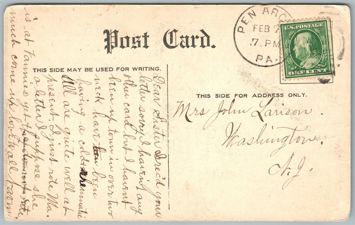 WASHINGTON NJ NEEDHAM PIANO & ORGAN FACTORY ANTIQUE POSTCARD