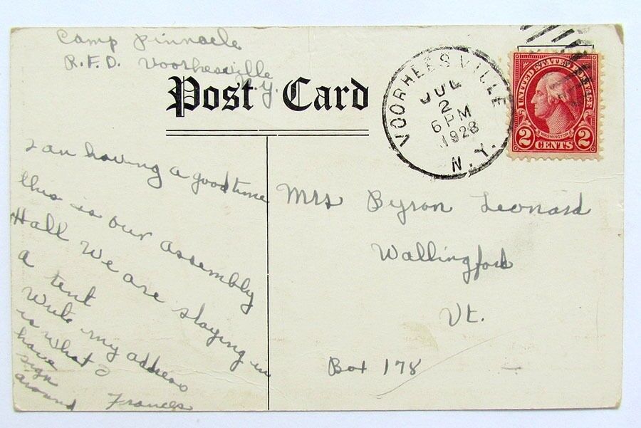 VINTAGE 1928 POSTCARD GIRLS CAMP PINNACLE HELDERBERG MTS R.F.D. VOORHEESVILLE NY