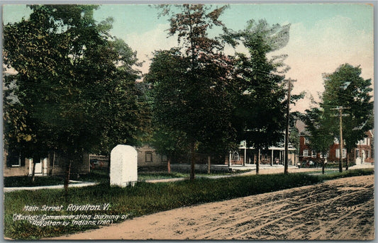 SO ROYALTON VT MAIN ST MARKER COMMEMORATING BURNING by INDIANS ANTIQUE POSTCARD