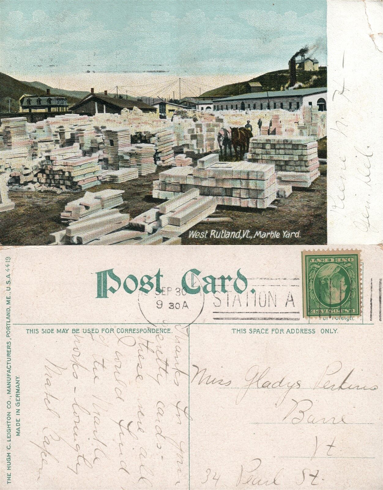 WEST RUTLAND VT MARBLE YARD ANTIQUE POSTCARD