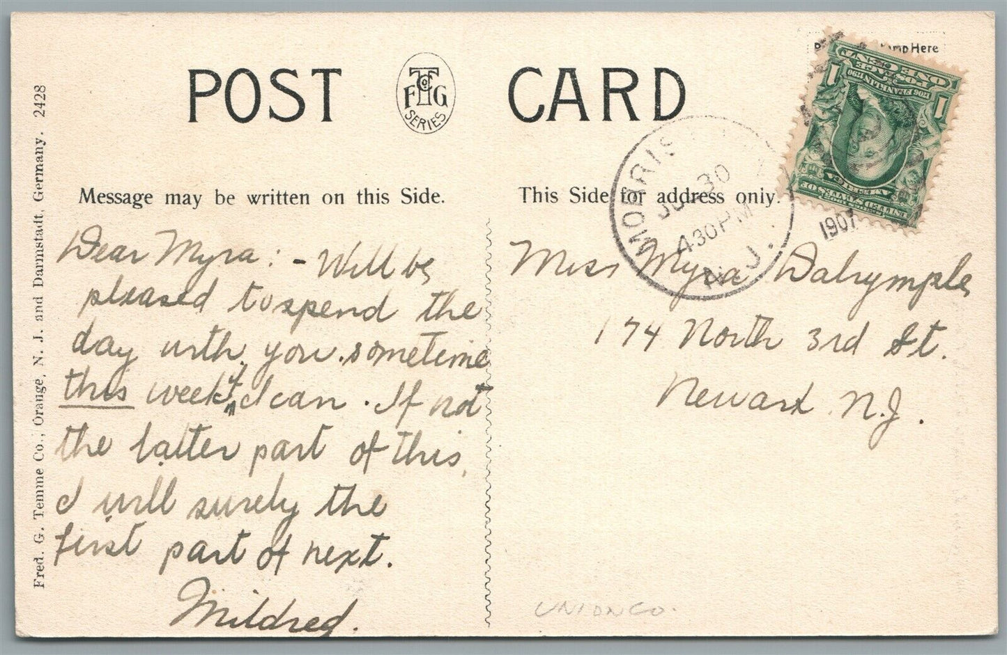 MORRISTOWN NJ METHODIST EPISCOPAL CHURCH ANTIQUE POSTCARD
