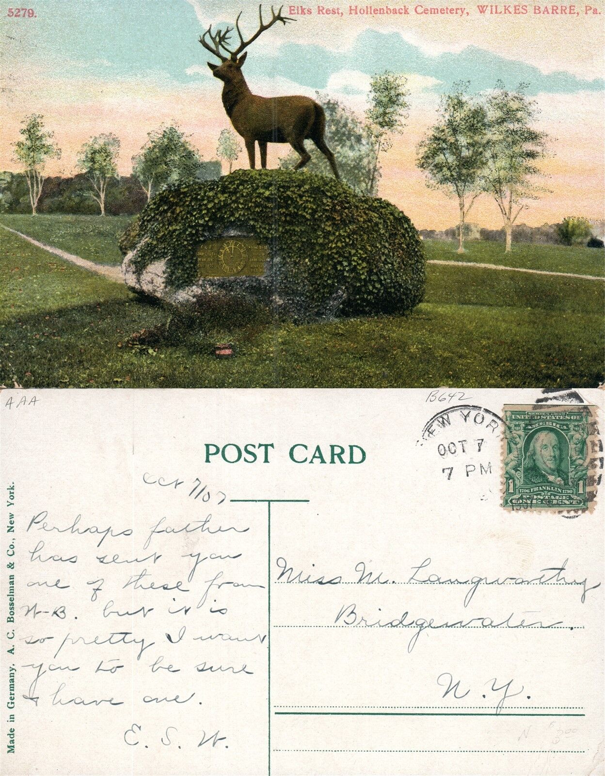 WILKES-BARRE PA HOLLENBACH CEMETERY ELKS REST ANTIQUE POSTCARD