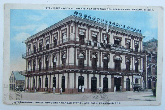 1926 POSTCARD INTERNATIONAL HOTEL RAILROAD STATION PANAMA CANAL ZONE CANCEL
