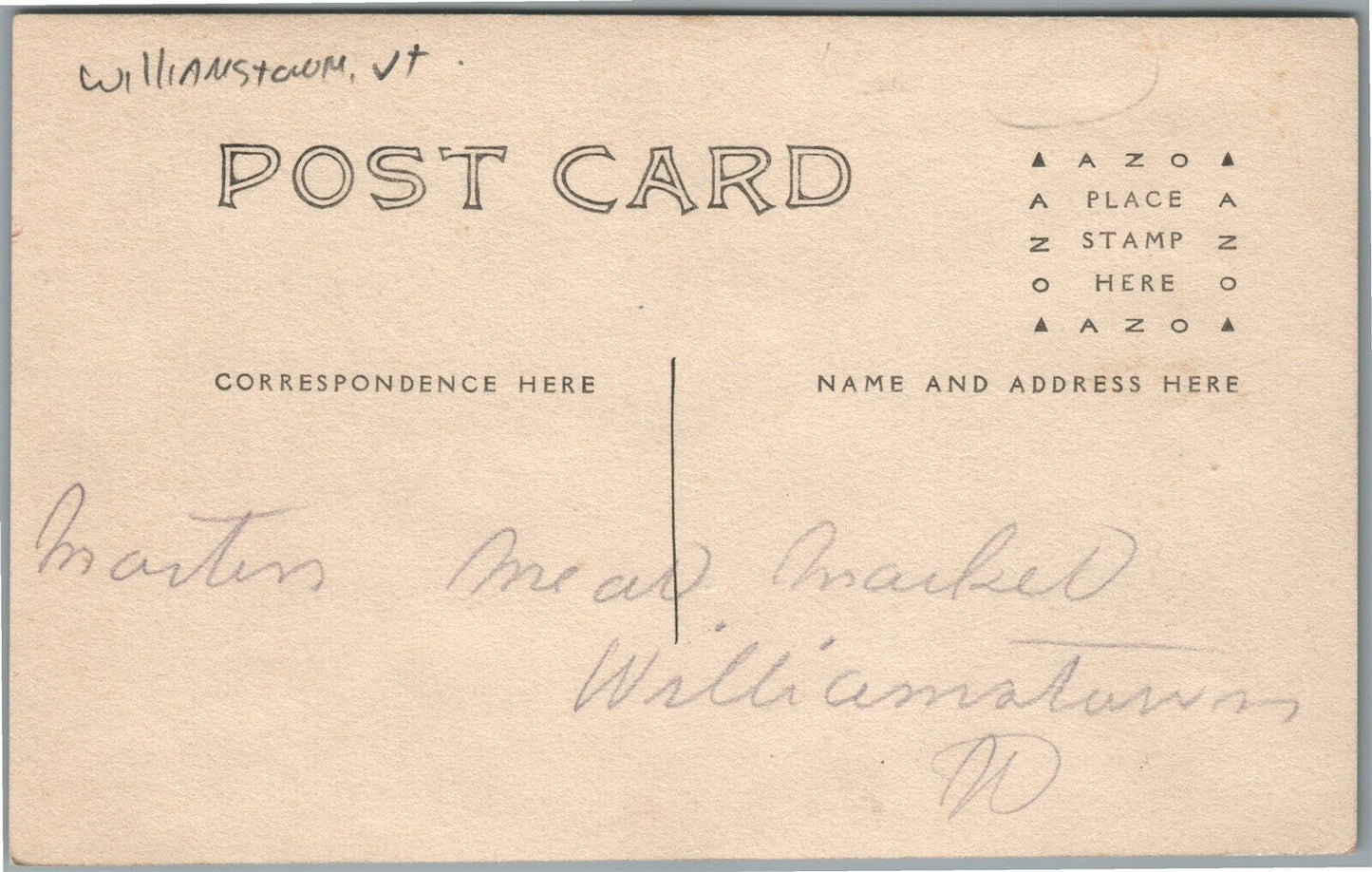 WILLIAMSTOWN VT E.H. MARTIN & SON MEAT MARKET ANTIQUE REAL PHOTO POSTCARD RPPC