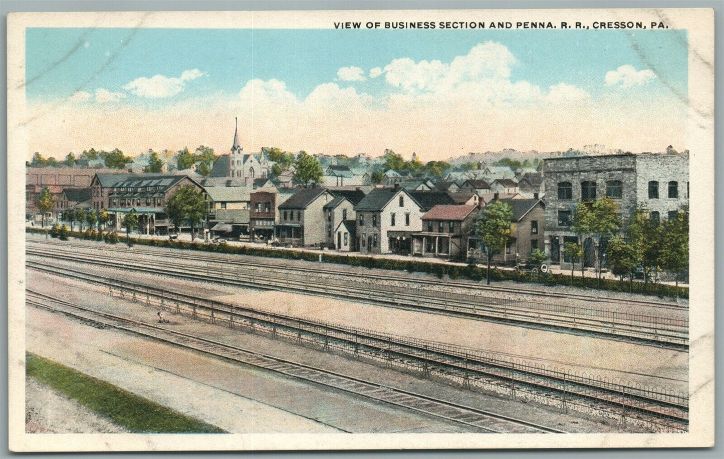 CRESSON PA BUSINESS SECTION & PENNA RAILROAD ANTIQUE POSTCARD