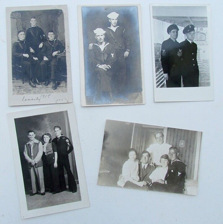 GROUP OF 5 RPPC VINTAGE PHOTO POSTCARDS navy SAILORS