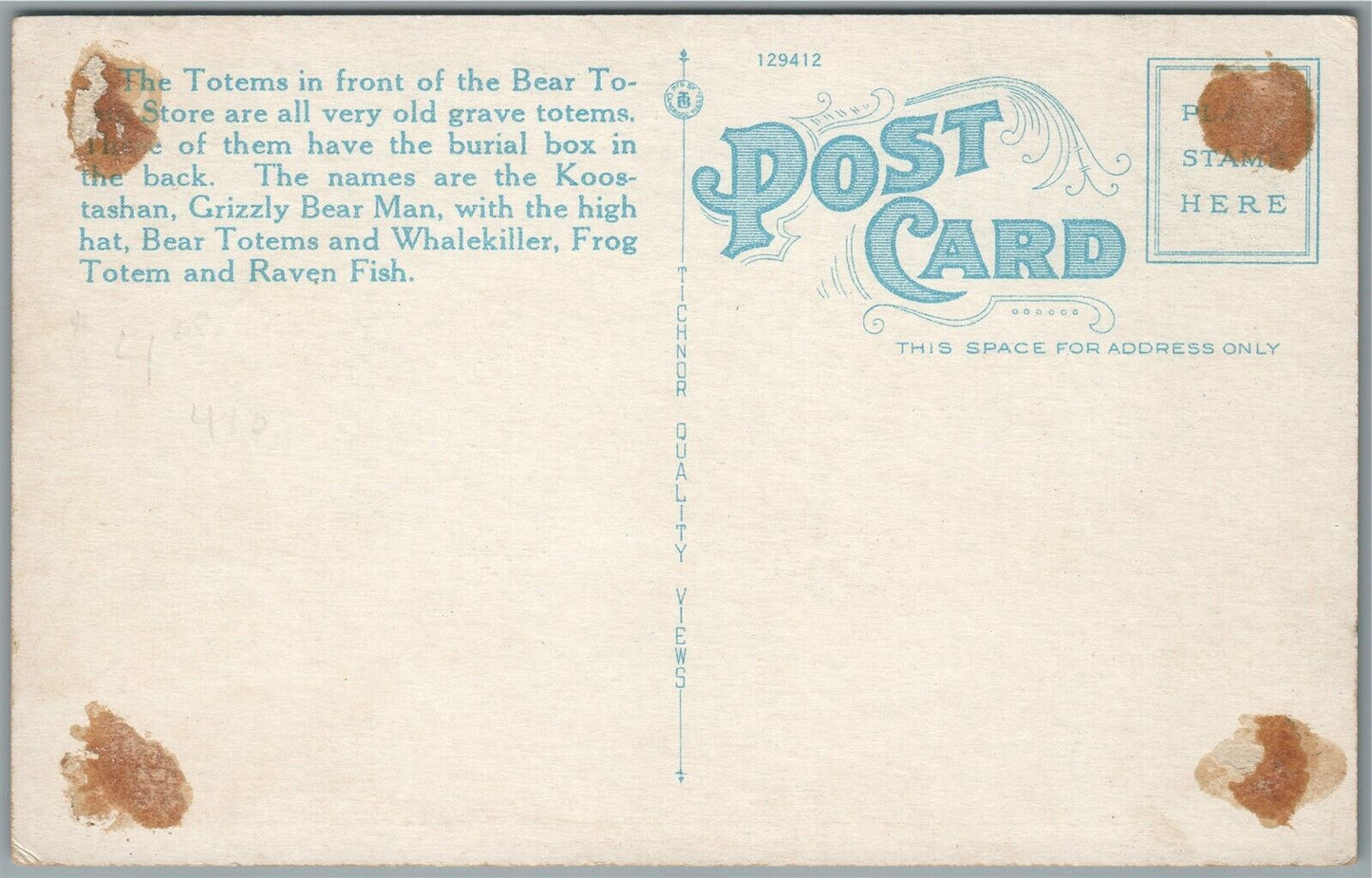 WRANGELL AK BEAR TOTEM STORE AMERICAN INDIAN ANTIQUE POSTCARD