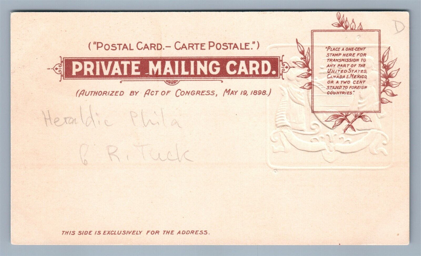 PHILADELPHIA PA CHESTNUT ST HERALDIC ANTIQUE POSTCARD by R.TUCK PRIVATE MAILING