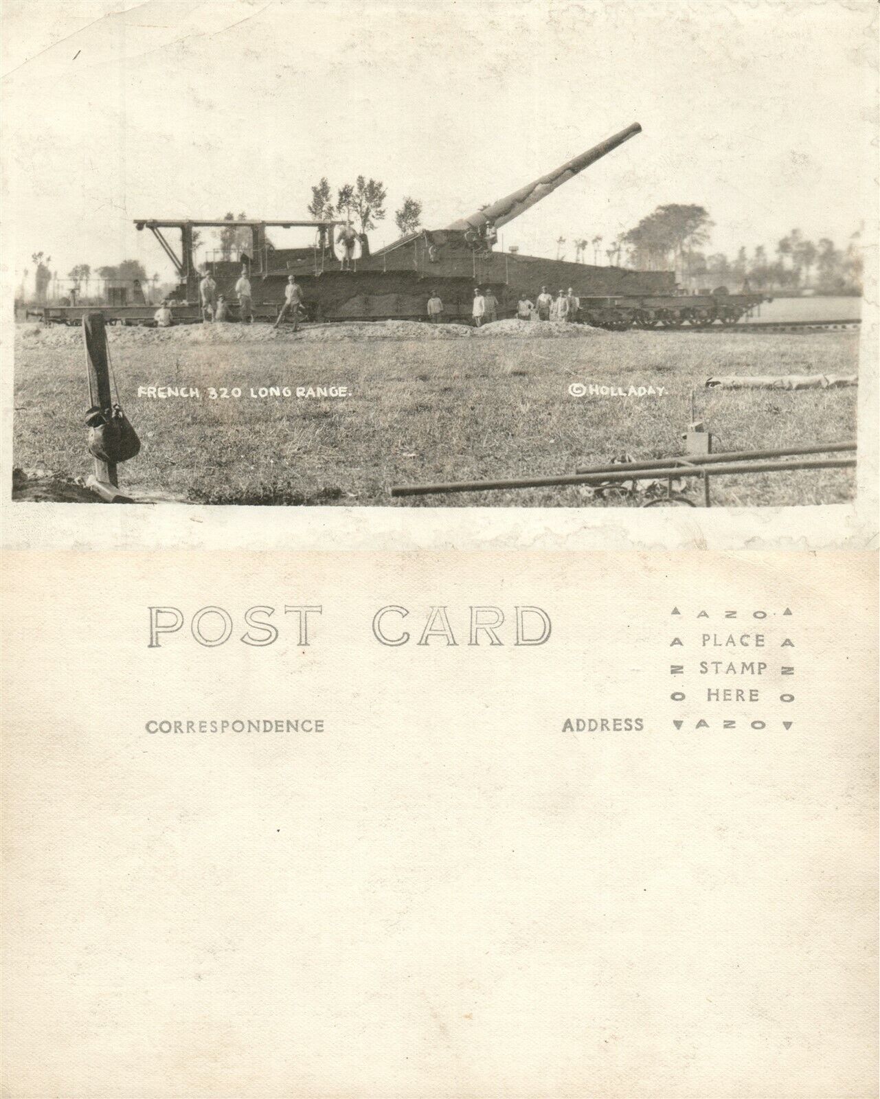FRENCH 320 LONG RANGE RAILROAD GUN WWI REAL PHOTO POSTCARD ANTIQUE RPPC