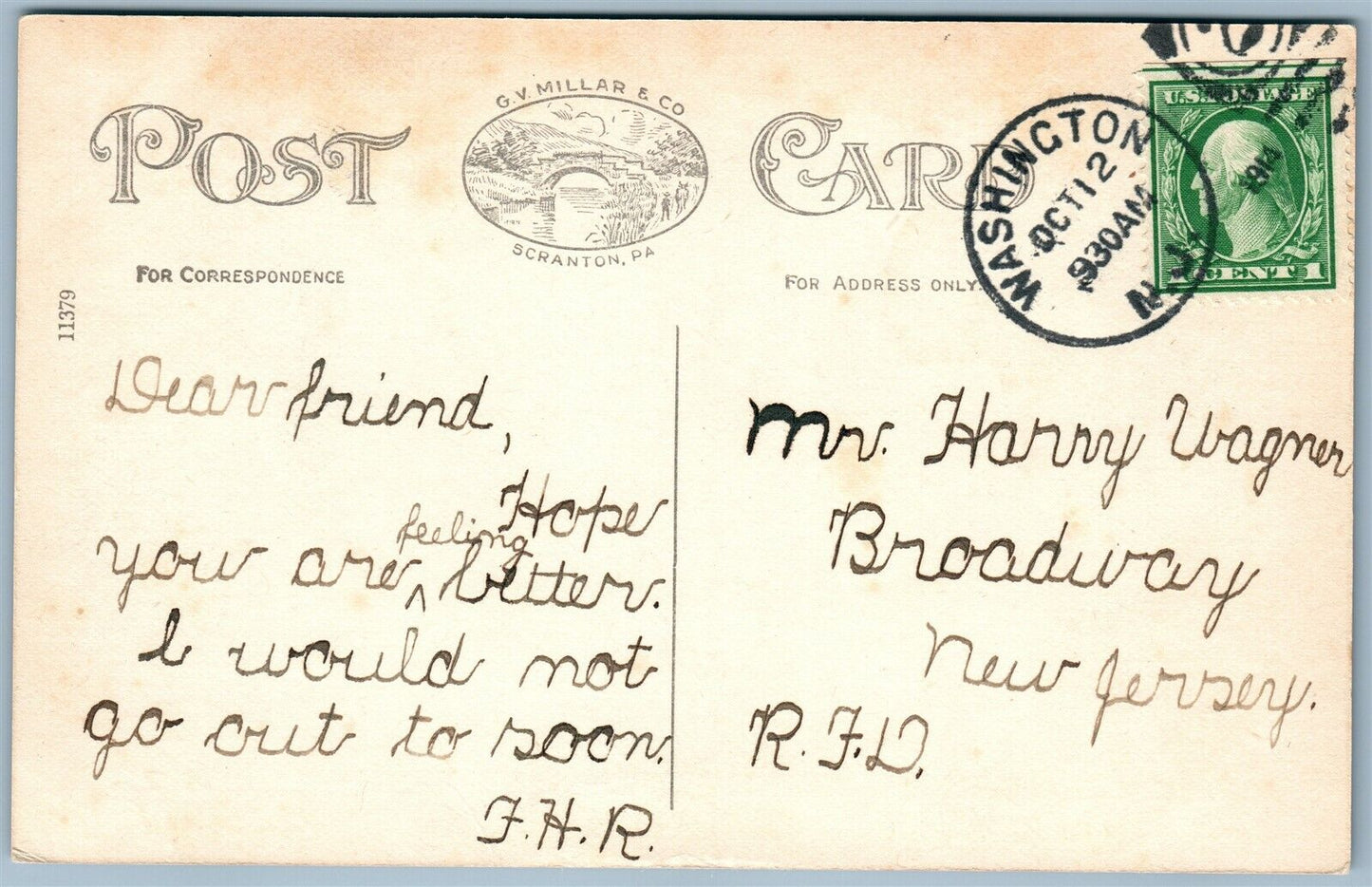 WASHINGTON NJ WEST CHURCH STREET ANTIQUE POSTCARD