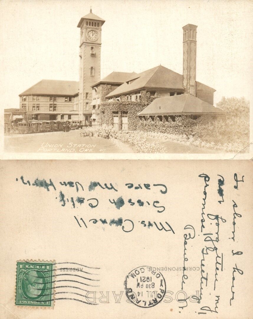 RPPC RAILROAD STATION PORTLAND OR REAL PHOTO ANTIQUE POSTCARD railway depot