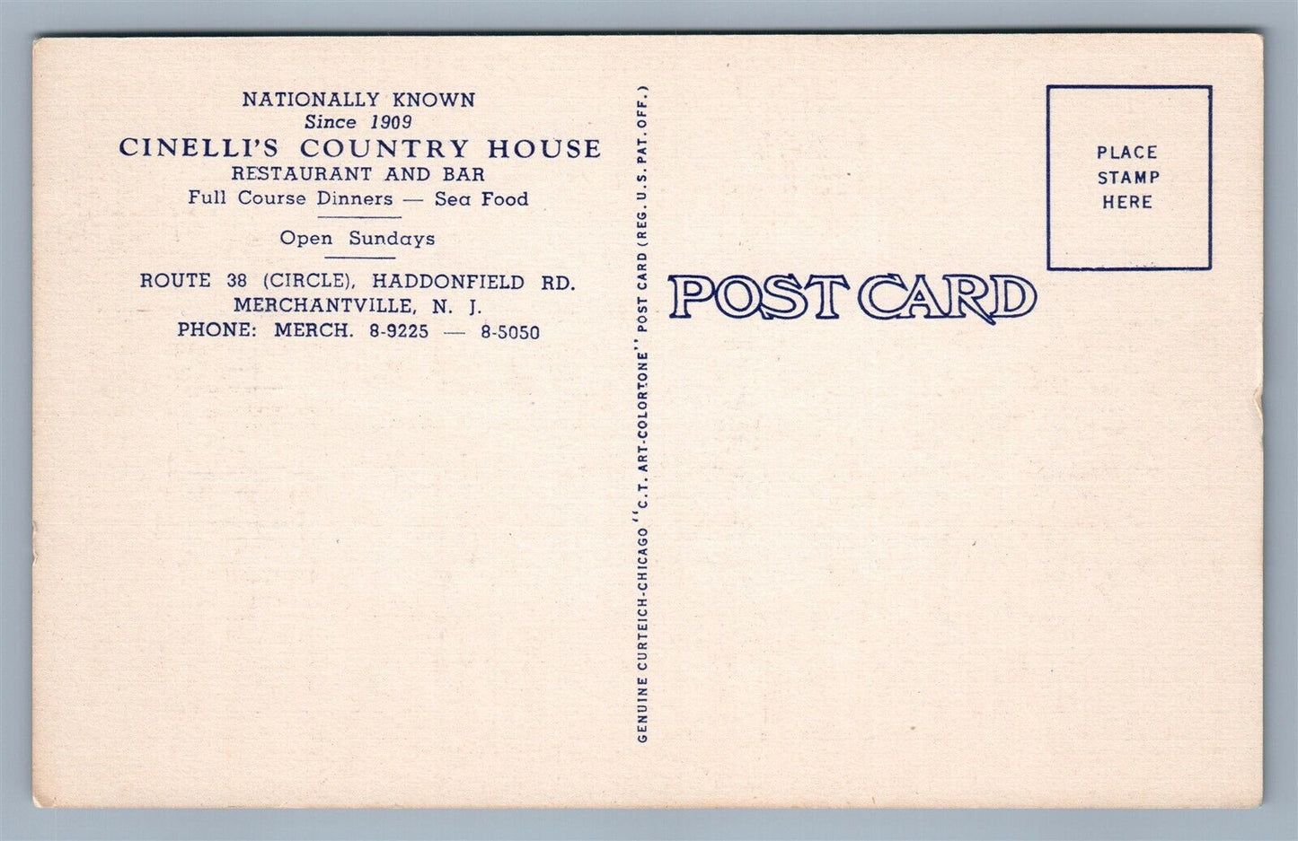 MERCHANTVILLE NJ CINELLI'S COUNTRY HOUSE VINTAGE POSTCARD