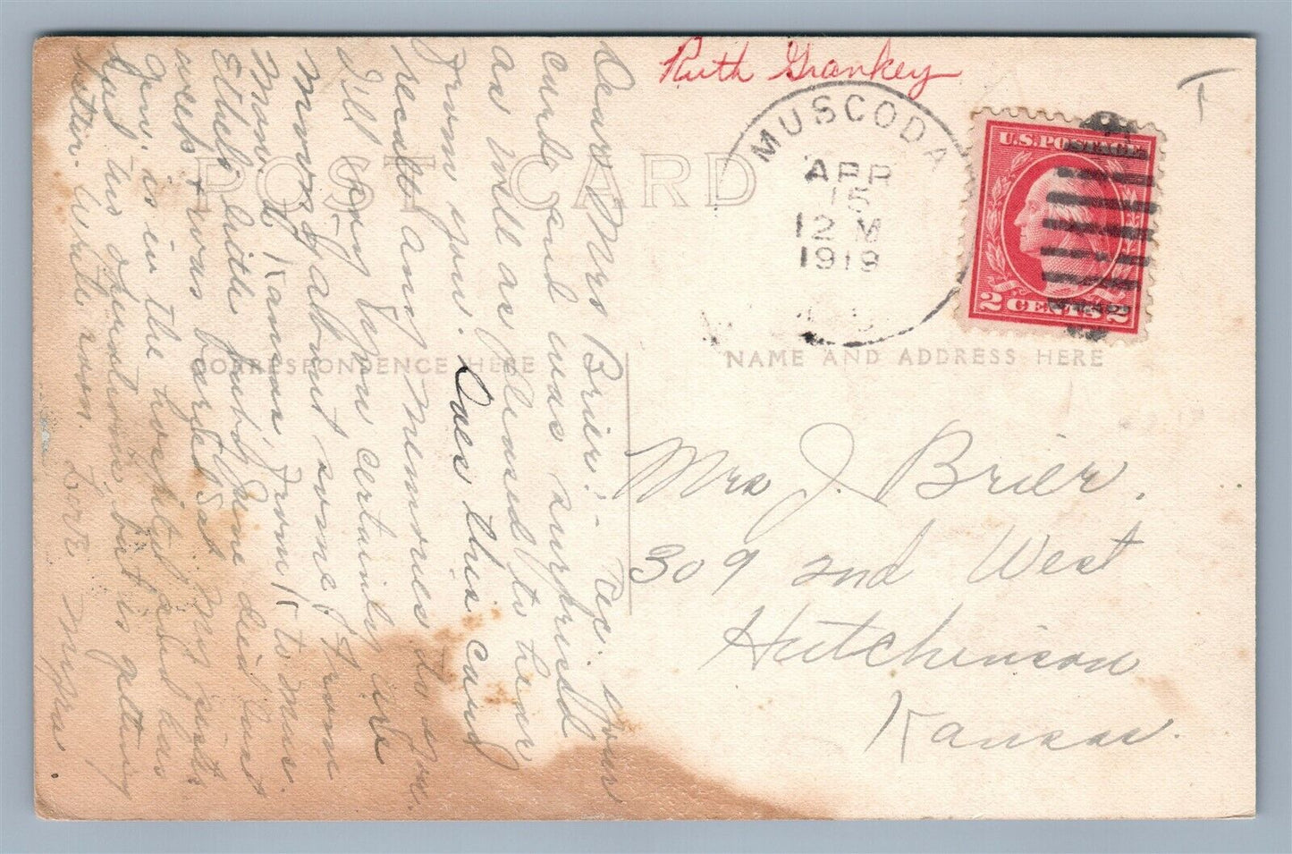 MUSCODA WI WISCONSIN AVENUE 1919 ANTIQUE REAL PHOTO POSTCARD RPPC w/ CORK CANCEL