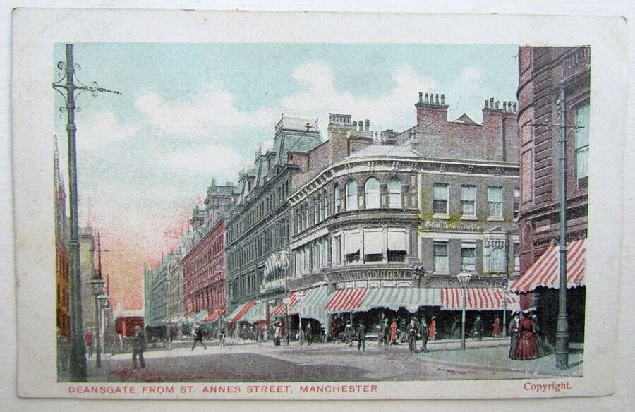 VINTAGE BRITISH POSTCARD DEANSGATE FROM ST.ANNES STREET SCENE MANCHESTER