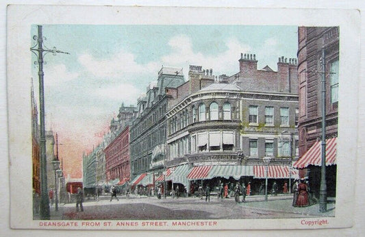 VINTAGE BRITISH POSTCARD DEANSGATE FROM ST.ANNES STREET SCENE MANCHESTER