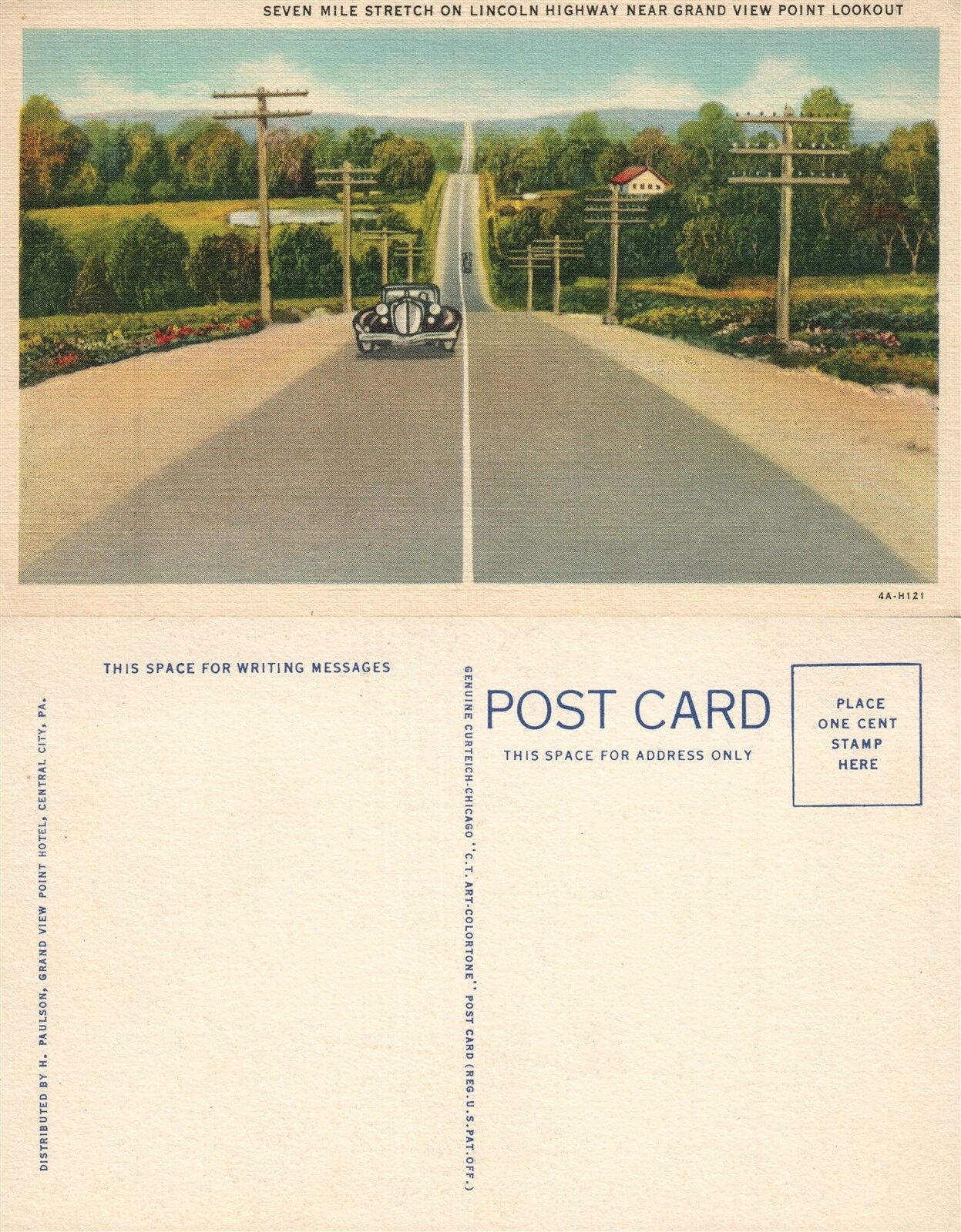LINCOLN HIGHWAY SEVEN MILE STRETCH near BEDFORD PA VINTAGE POSTCARD