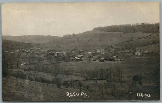 RUSH PA BIRDS EYE VIEW ANTIQUE REAL PHOTO POSTCARD RPPC