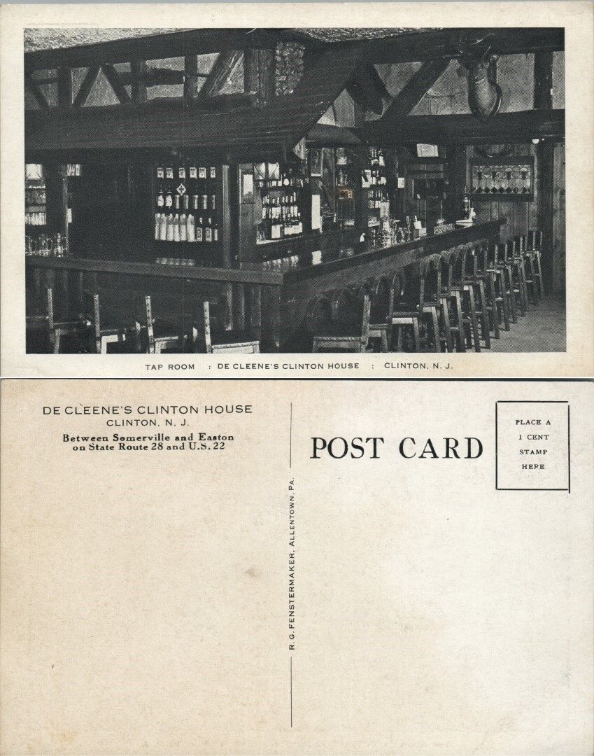 VINTAGE POSTCARD DE CLEENES CLINTON HOUSE BETW. SOMERVILLE EASTON N.J. tap room