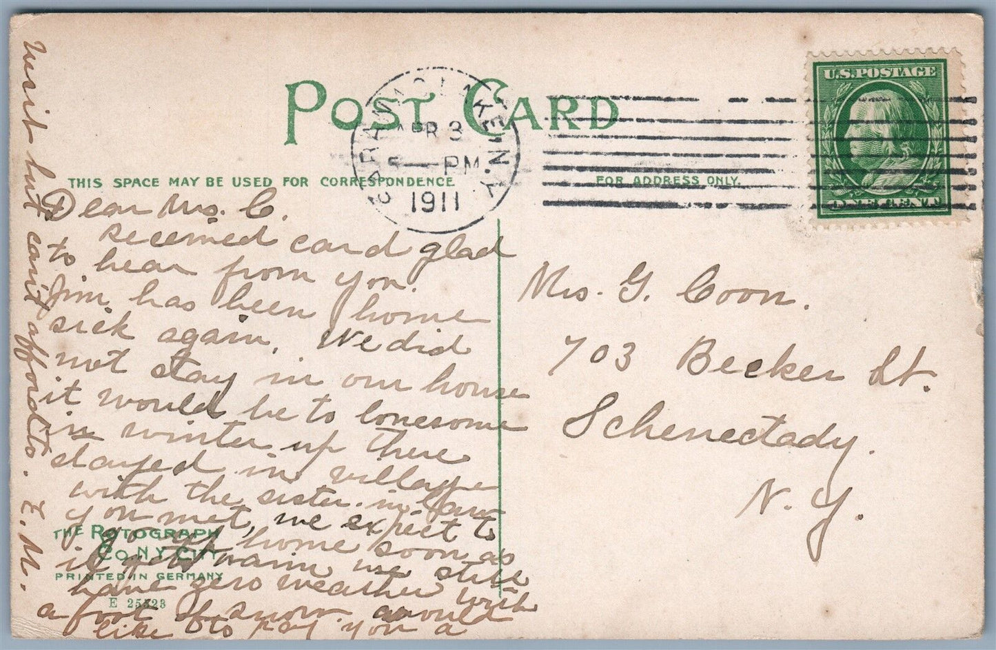 ADIRONDACK MTS NY SARANAC RIVER 1911 ANTIQUE POSTCARD