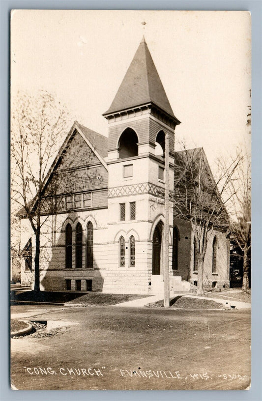 EVANSVILLE WI CONGREGATIONAL CHURCH ANTIQUE REAL PHOTO POSTCARD RPPC