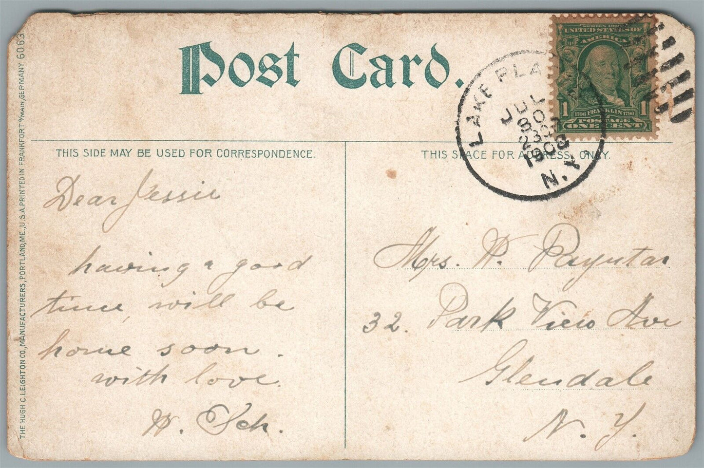 ADIRONDACK MTS. NY MAIN STREET LAKE PLACID ANTIQUE POSTCARD