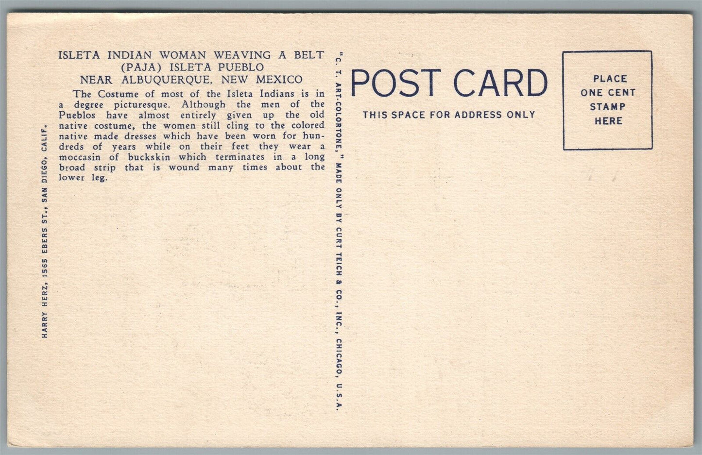 NATIVE AMERICAN PUEBLO INDIAN WEAVING BELT VINTAGE POSTCARD