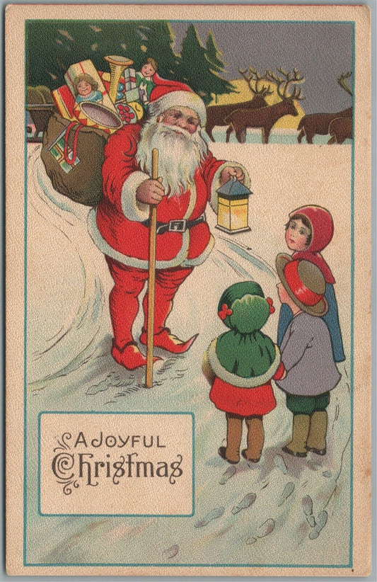 SANTA w/ LANTERN CHRISTMAS ANTIQUE POSTCARD