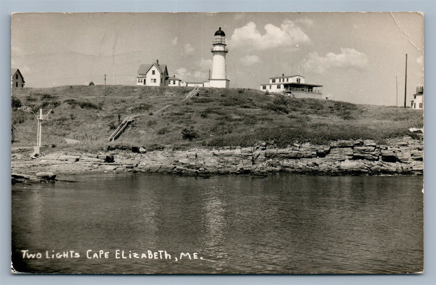 CAPE ELIZABETH ME TWO LIGHT HOUSES 1949 VINTAGE REAL PHOTO POSTCARD RPPC