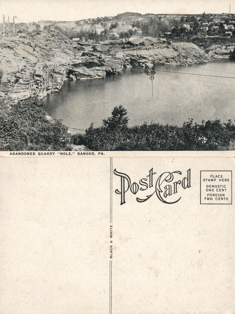 BANGOR PA ABANDONED QUARRY "HOLE" ANTIQUE POSTCARD