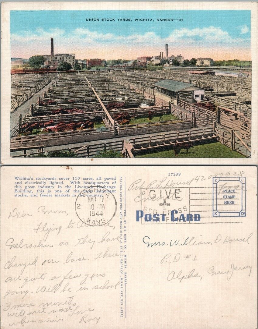 UNION STOCK YARDS WICHITA KS 1944 VINTAGE POSTCARD