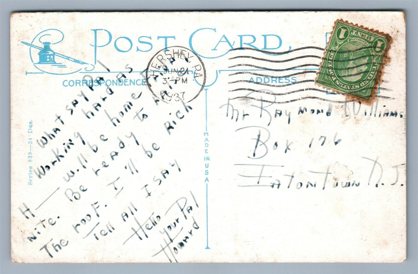INDIANTOWN GAP PA GREETINGS ANTIQUE POSTCARD