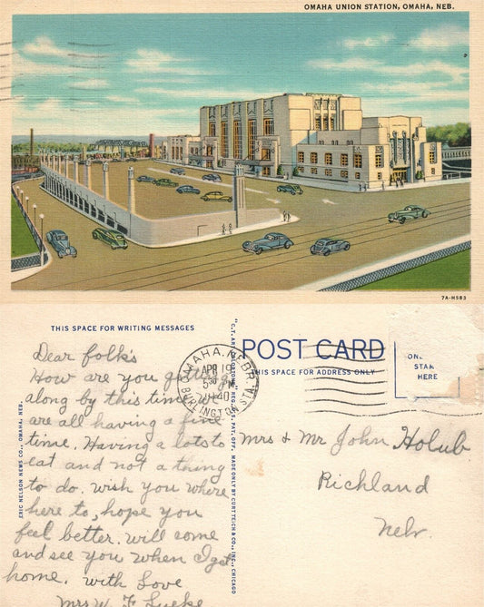 OMAHA NE UNION RAILWAY STATION 1940 VINTAGE POSTCARD RAILROAD DEPOT