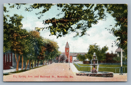 NEWVILLE PA  BIG SPRING AVE. & RAILROAD STREET ANTIQUE POSTCARD