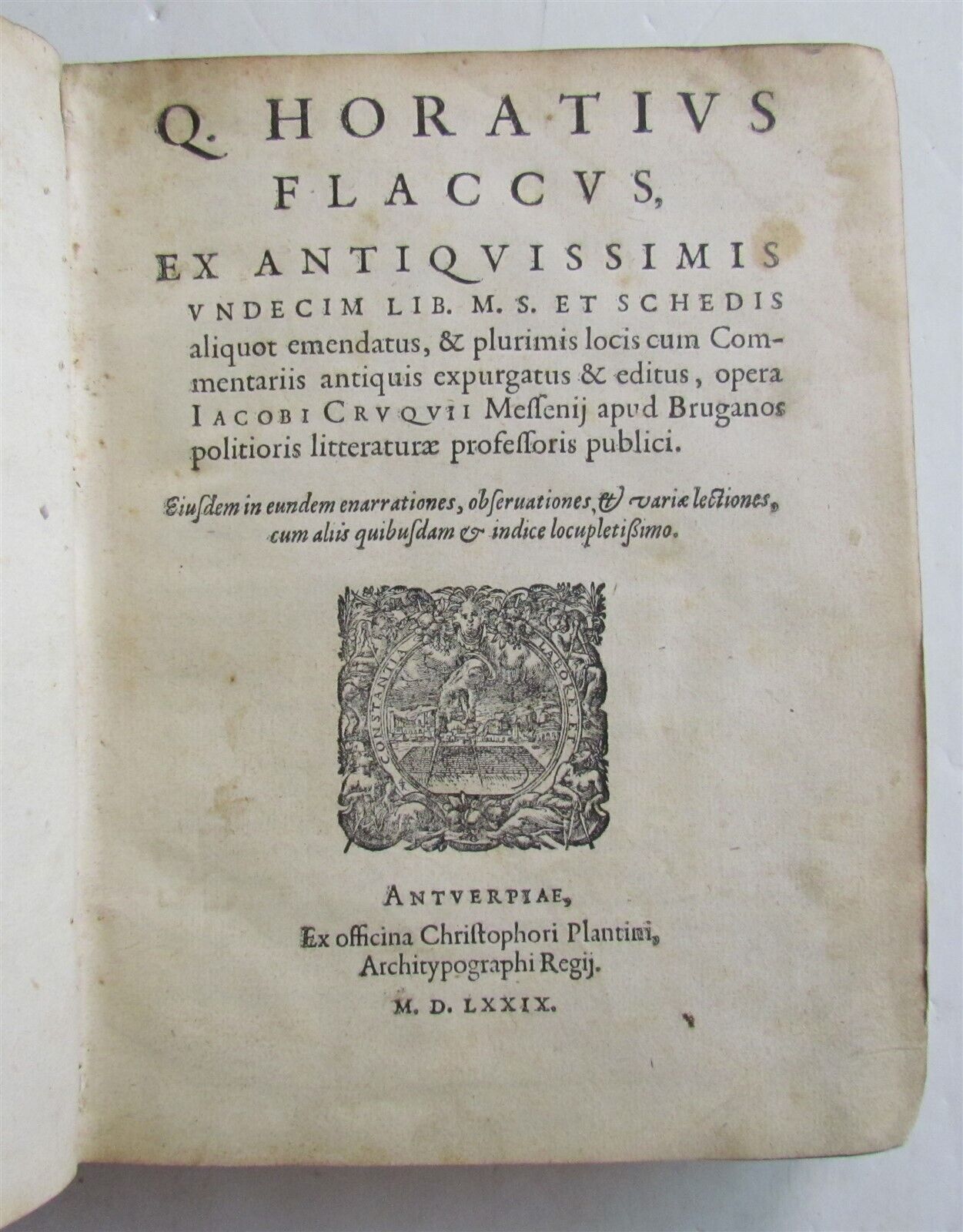 1579 HORACE POETRY PLANTIN EDITION antique in LATIN VELLUM BOUND 16th CENTURY