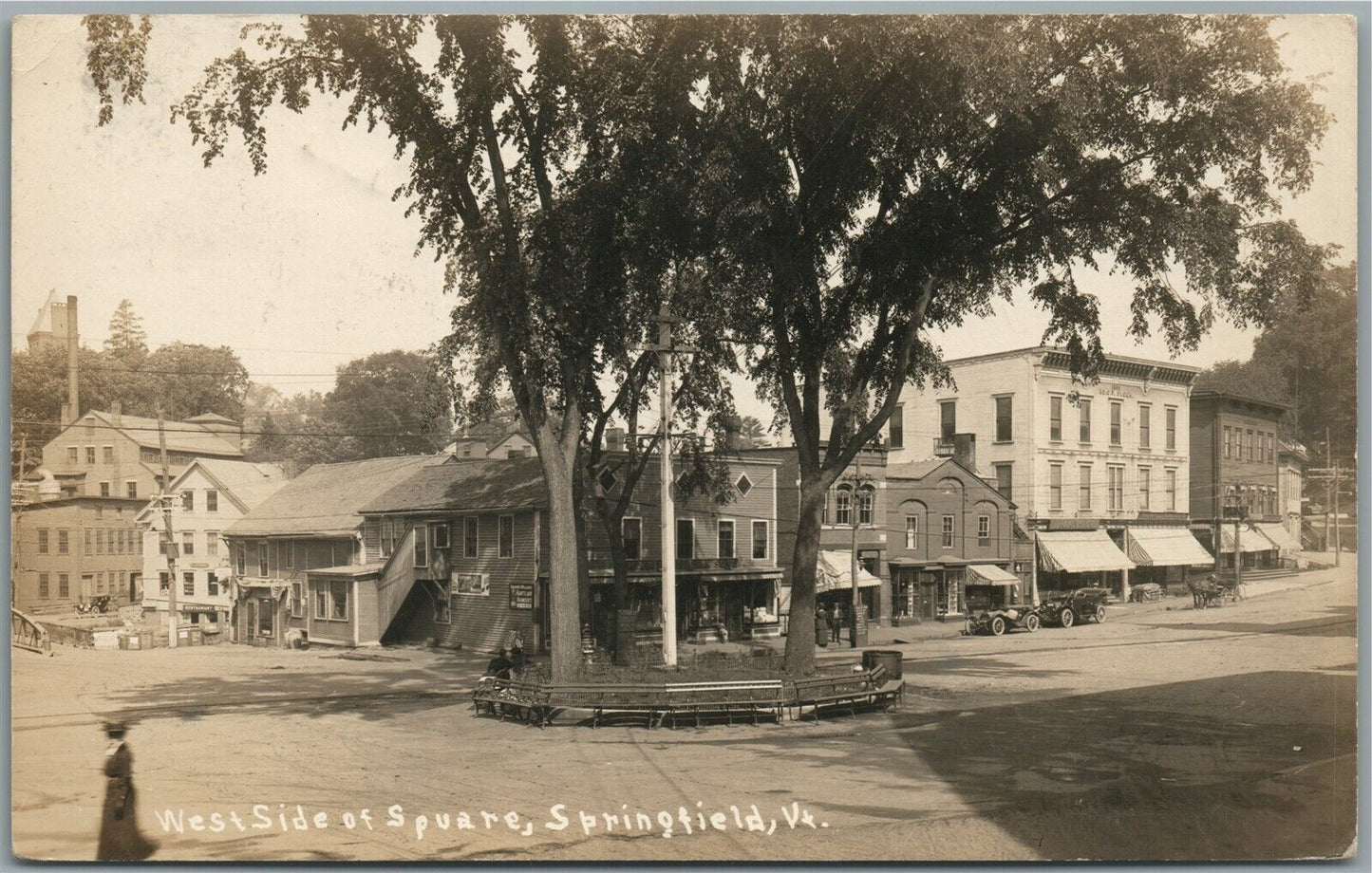 SPRINGFIELD VT WEST SIDE OF SQUARE ANTIQUE REAL PHOTO POSTCARD RPPC