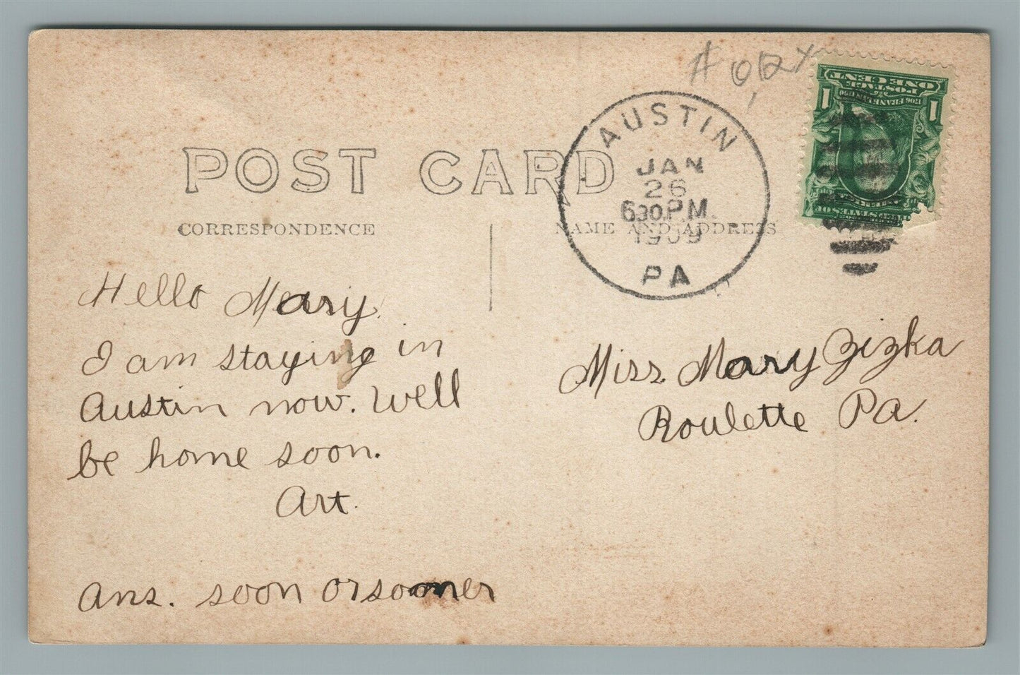 AUSTIN PA MAIN STREET ANTIQUE REAL PHOTO POSTCARD RPPC