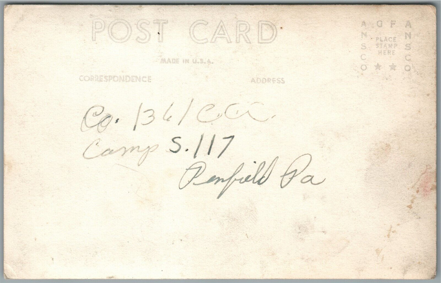 PENFIELD PA CAMP ANTIQUE REAL PHOTO POSTCARD RPPC