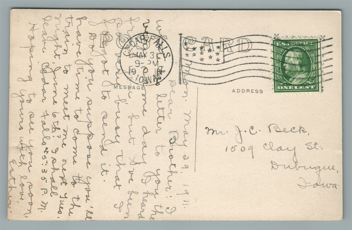 CEDAR FALLS IA MOONLIGHT ON CEDAR RIVER VINTAGE REAL PHOTO POSTCARD RPPC