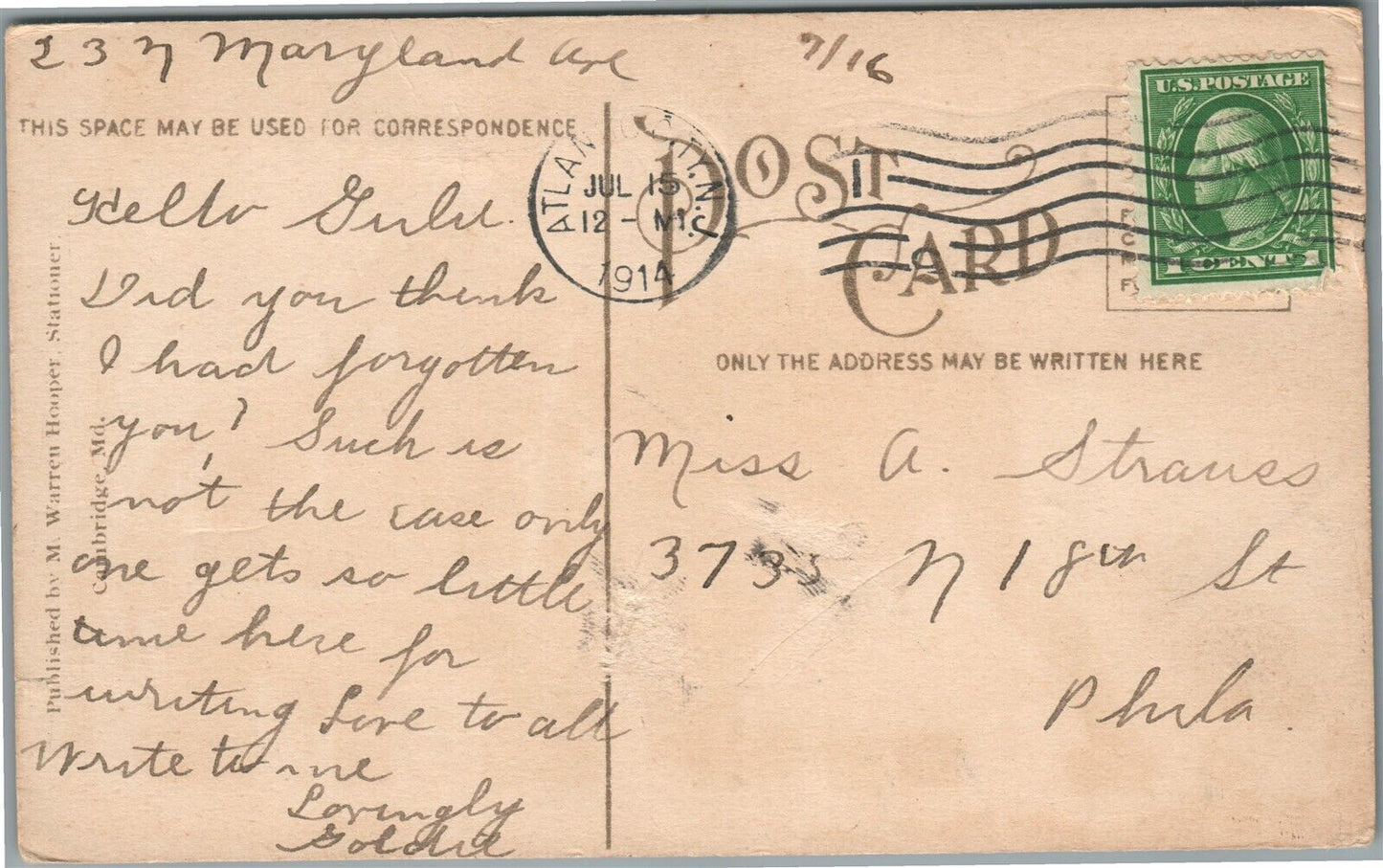 SOUTH ATLANTIC NJ ELEPHANT HOTEL ANTIQUE POSTCARD