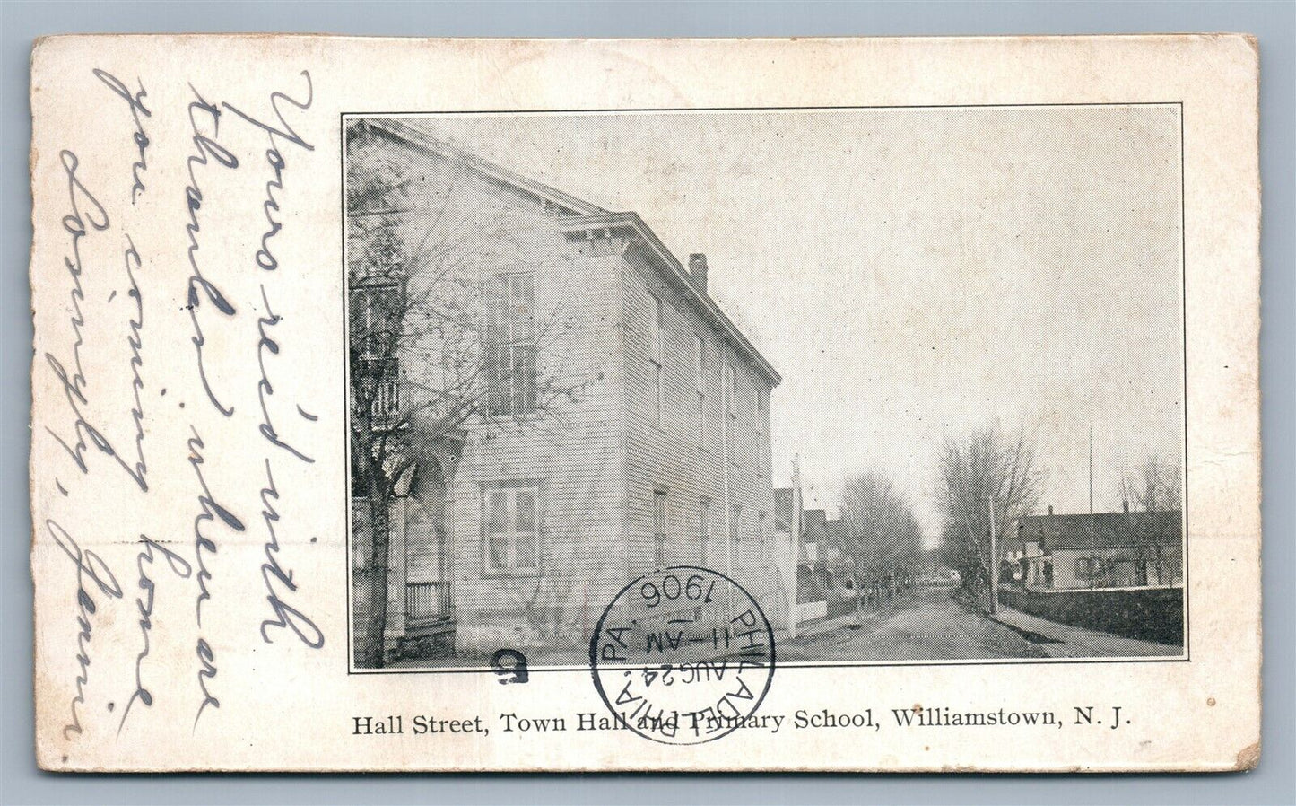 WILLIAMSTOWN NJ HALL STREET TOWN HALL & SCHOOL ANTIQUE POSTCARD