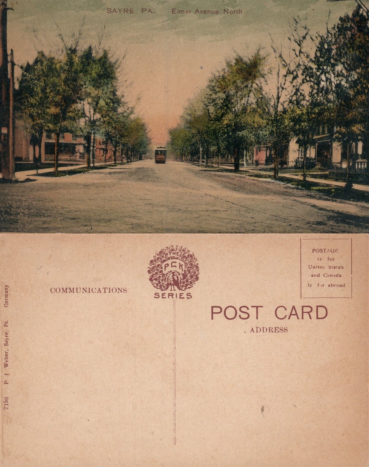 SAYRE PA ELMER AVENUE NORTH ANTIQUE POSTCARD trolley