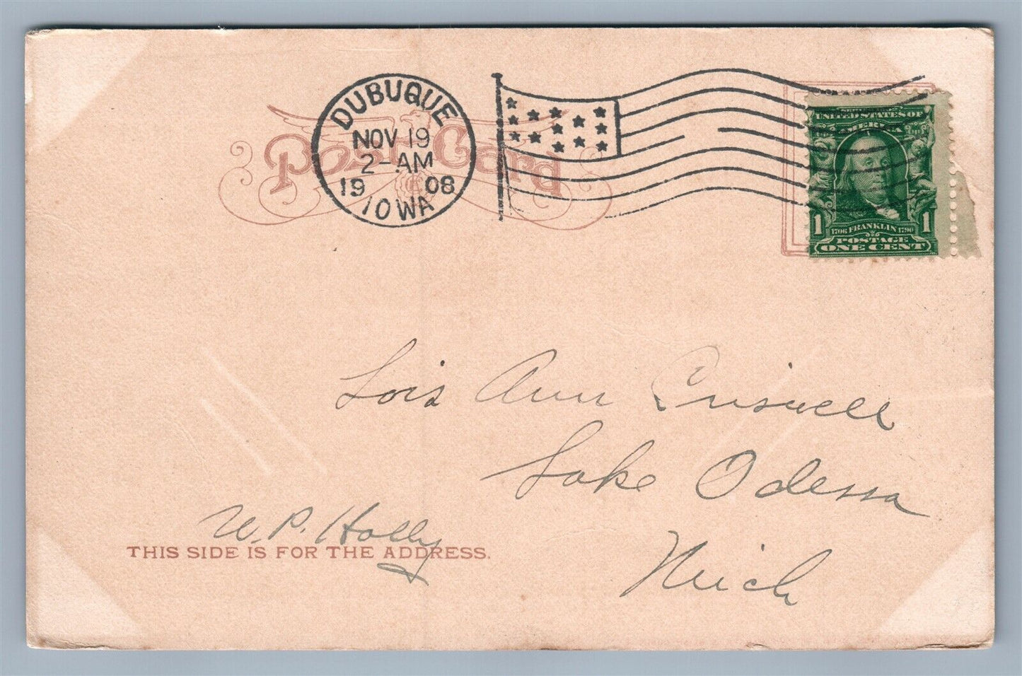 DUBUQUE IA EAGLE PT. BRIDGE 1908 UNDIVIDED ANTIQUE POSTCARD