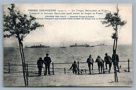 AMERICAN TRANSPORTS in FRANCE SHIPS WWI ANTIQUE POSTCARD