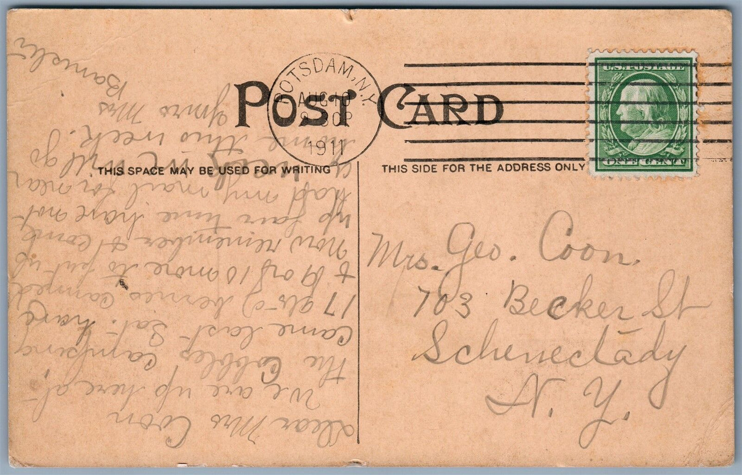 POTSDAM NY MARKET STREET 1911 ANTIQUE POSTCARD