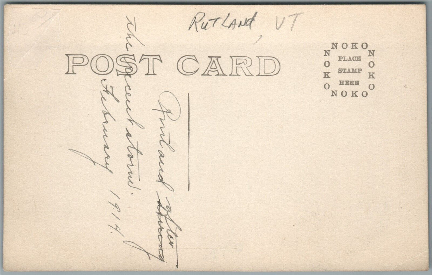 RUTLAND VT STREET SCENE w/ TROLLEY ANTIQUE REAL PHOTO POSTCARD RPPC