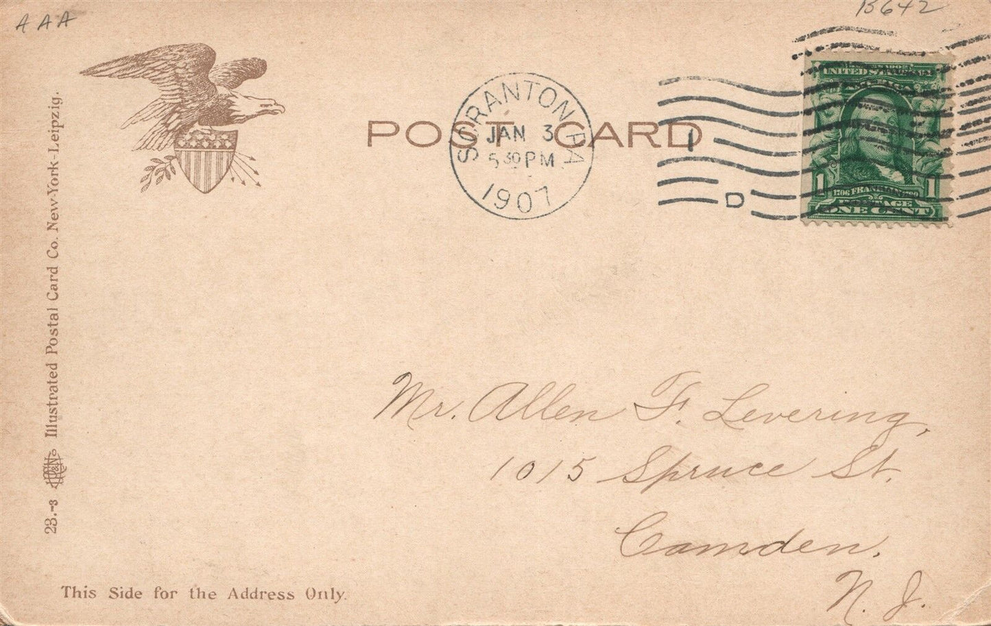 SCRANTON PA MUNICIPAL BUILDING 1907 UNDIVIDED ANTIQUE POSTCARD