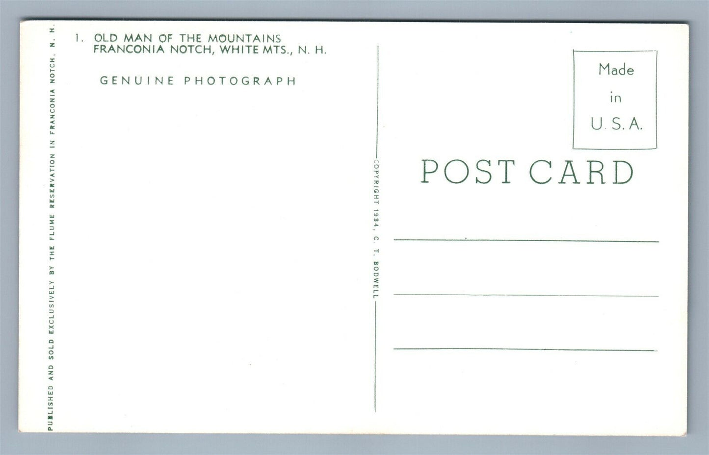 WHITE MTS NH FRANCONIA NOTCH OLD MAN OF MTS VINTAGE REAL PHOTO POSTCARD RPPC