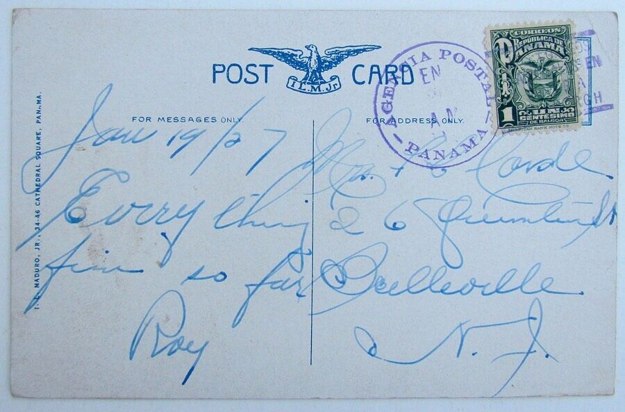 VINTAGE POSTCARD - BIRD'S VIEW OF MIRAFLORES LOCKS PANAMA CANAL ship