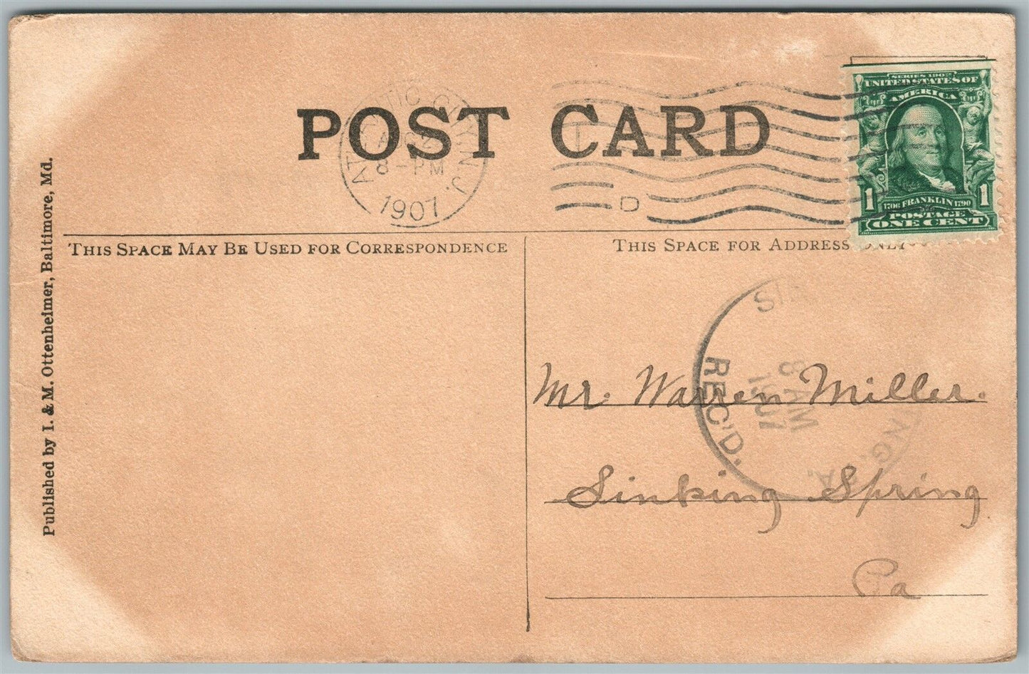 ATLANTIC CITY NJ YOUNG'S HOTEL & BOARDWALK 1907 ANTIQUE POSTCARD